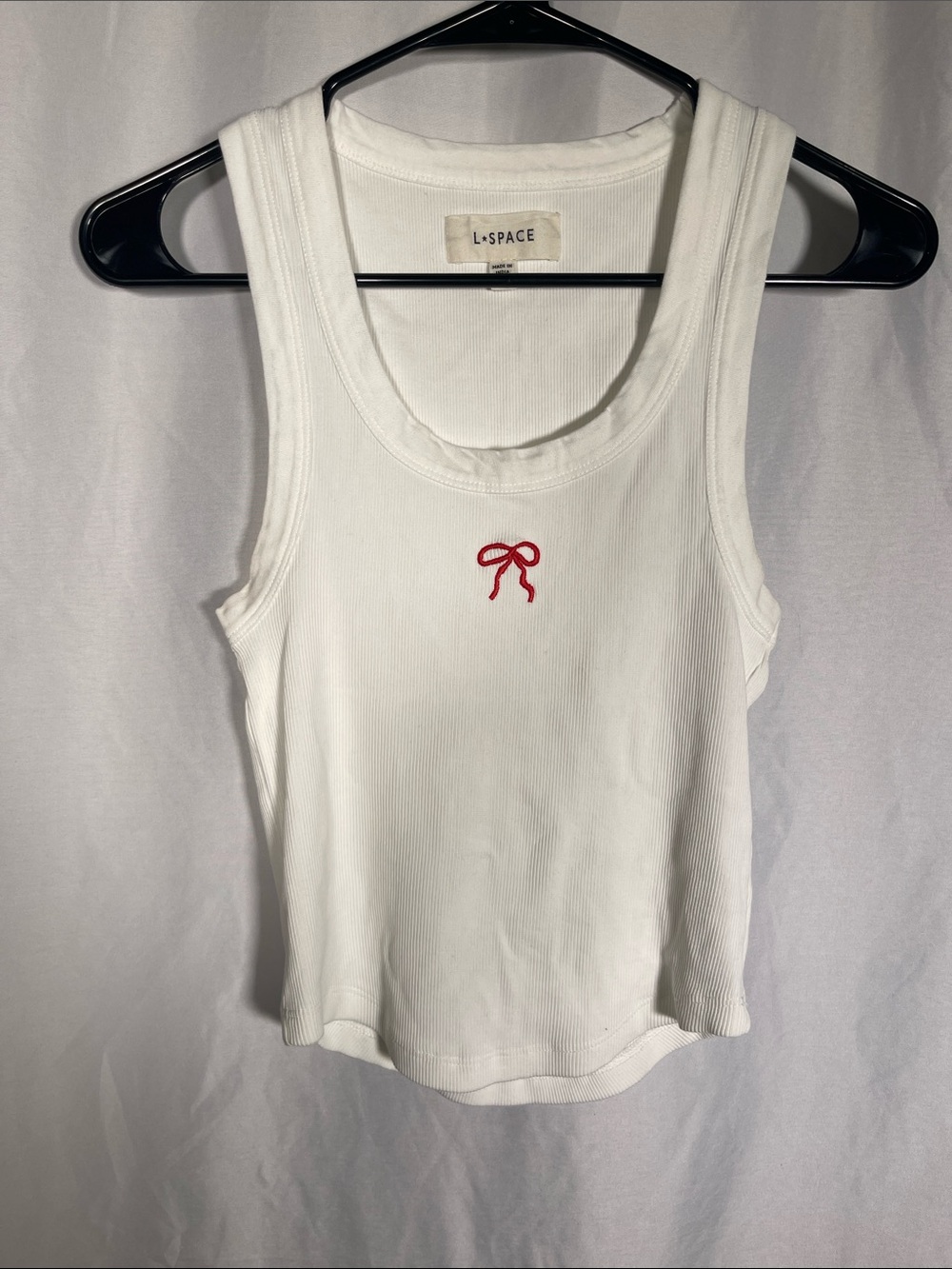 L*SPACE WOMENS COTTON RED BOW WHITE RIBBED TANK TOP MEDIUM